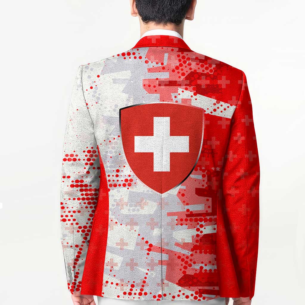 Switzerland Flag Blazer with Camo Red White Sportswear with Swiss Cross Shield - Wonder Print Shop