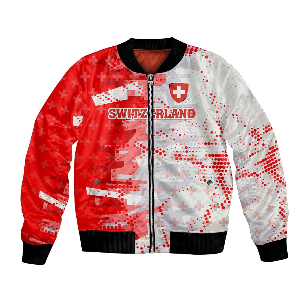 Switzerland Flag Bomber Jacket with Camo Red White Sportswear with Swiss Cross Shield - Wonder Print Shop