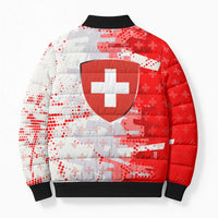 Switzerland Flag Bomber Puffer Jacket with Camo Red White Sportswear with Swiss Cross Shield - Wonder Print Shop