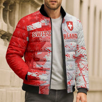 Switzerland Flag Bomber Puffer Jacket with Camo Red White Sportswear with Swiss Cross Shield - Wonder Print Shop
