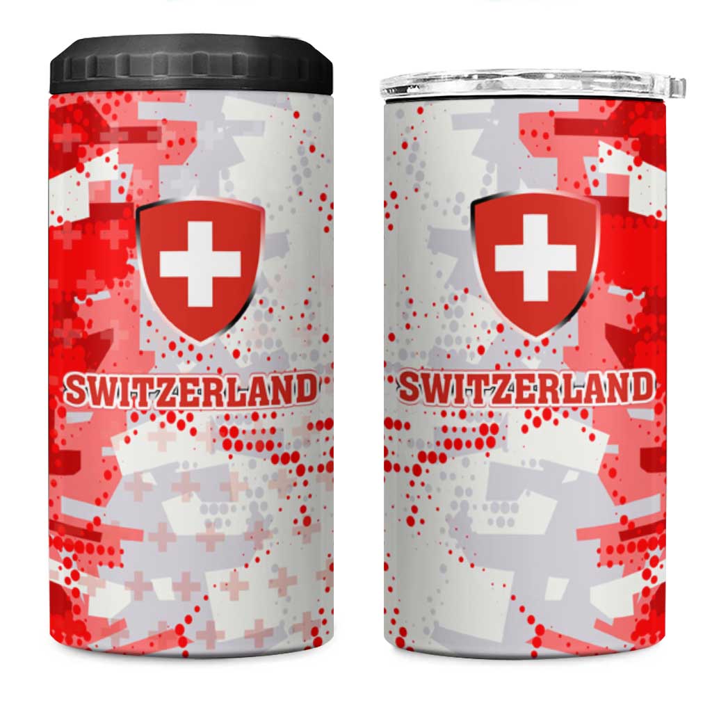 Switzerland Flag 4 in 1 Can Cooler Tumbler with Camo Red White Sportswear with Swiss Cross Shield - Wonder Print Shop