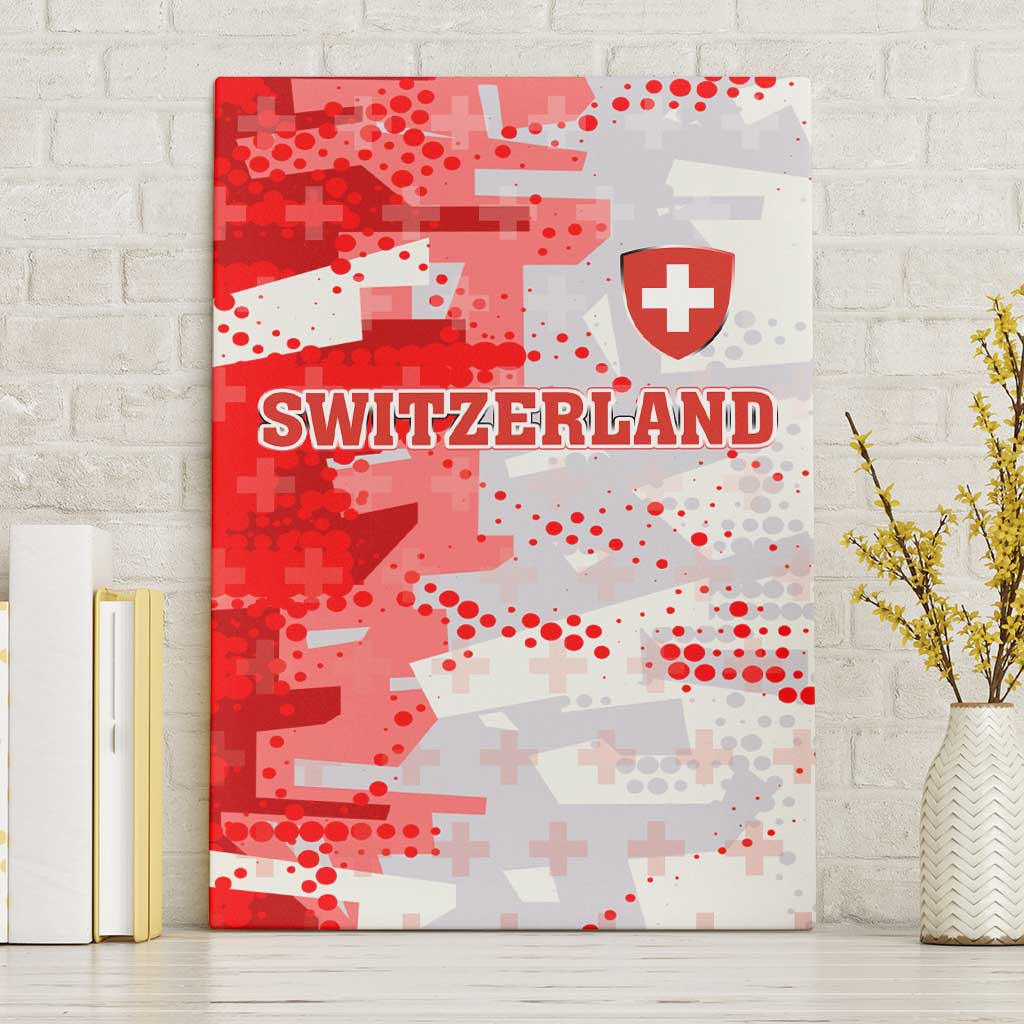Switzerland Flag Canvas Wall Art with Camo Red White Sportswear with Swiss Cross Shield - Wonder Print Shop
