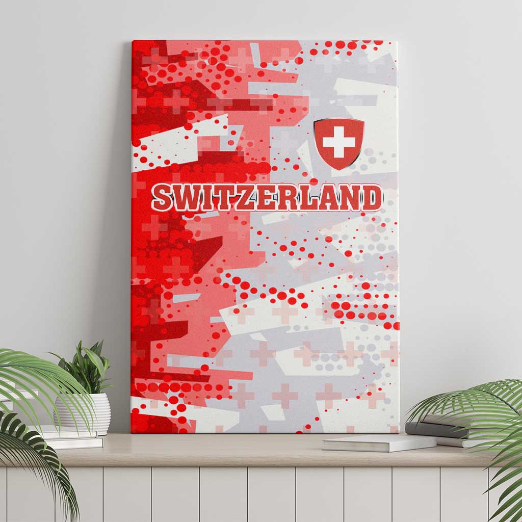Switzerland Flag Canvas Wall Art with Camo Red White Sportswear with Swiss Cross Shield - Wonder Print Shop