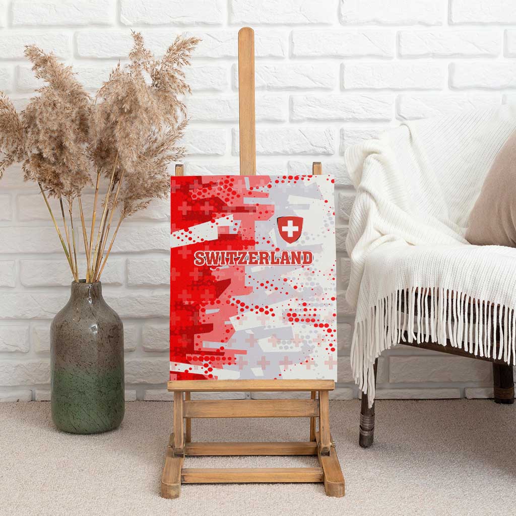 Switzerland Flag Canvas Wall Art with Camo Red White Sportswear with Swiss Cross Shield - Wonder Print Shop