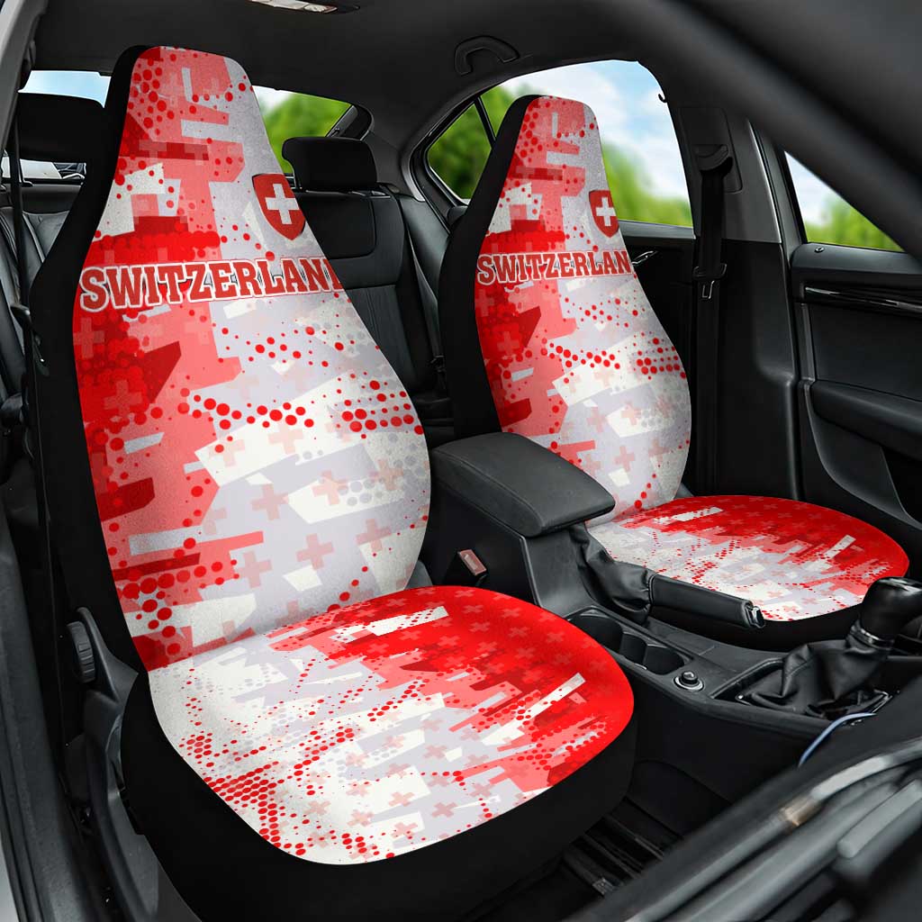 Switzerland Flag Car Seat Cover with Camo Red White Sportswear with Swiss Cross Shield - Wonder Print Shop