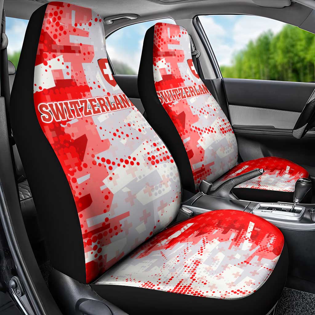 Switzerland Flag Car Seat Cover with Camo Red White Sportswear with Swiss Cross Shield - Wonder Print Shop