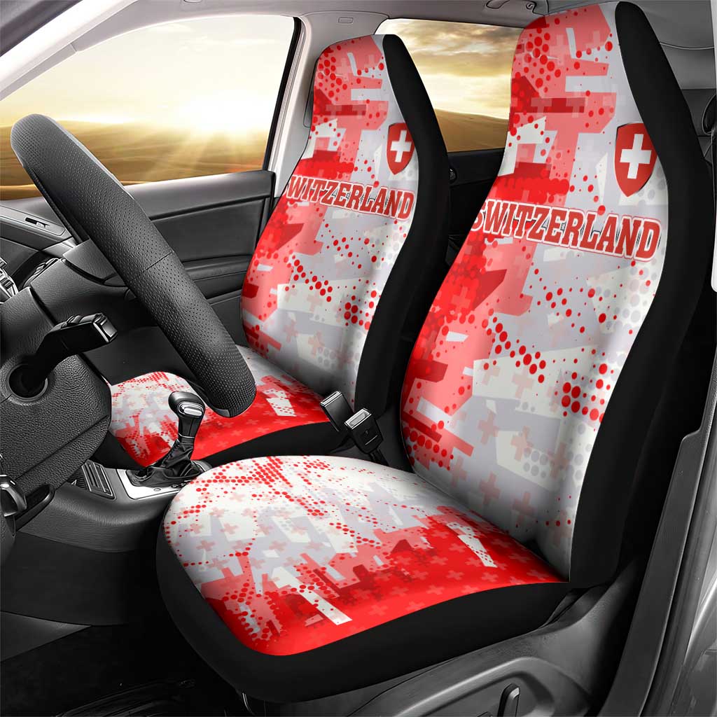 Switzerland Flag Car Seat Cover with Camo Red White Sportswear with Swiss Cross Shield - Wonder Print Shop