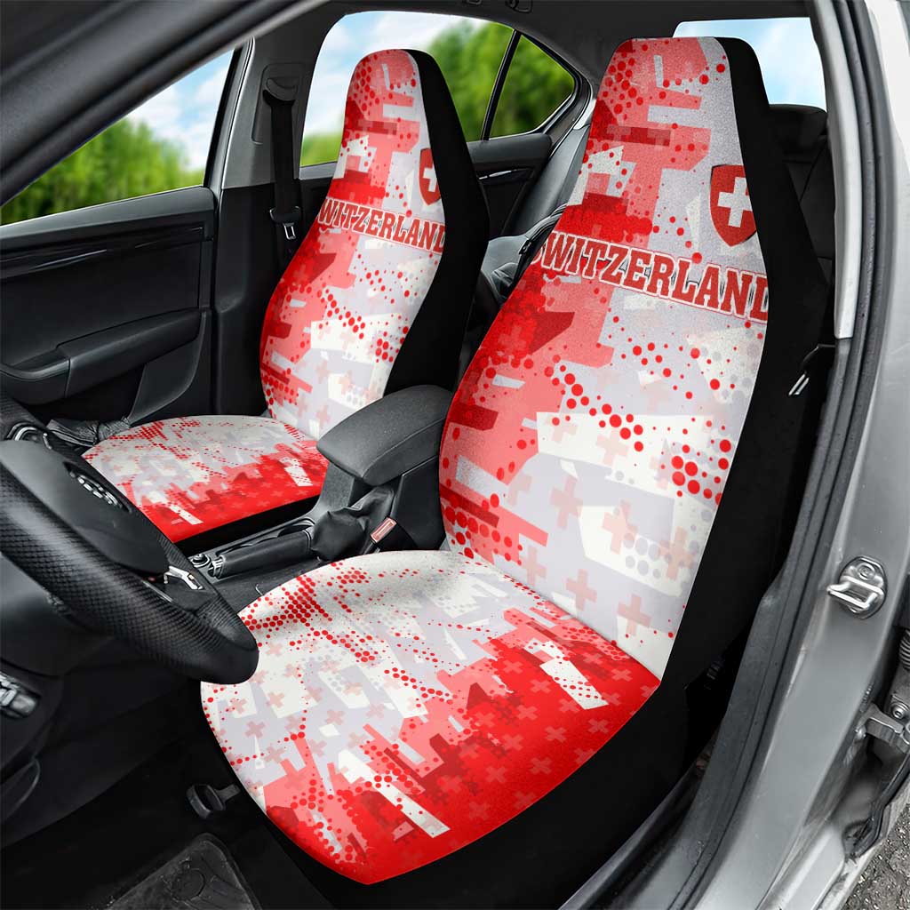 Switzerland Flag Car Seat Cover with Camo Red White Sportswear with Swiss Cross Shield - Wonder Print Shop