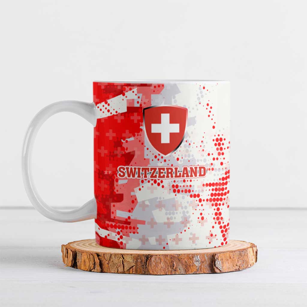 Switzerland Flag Ceramic Mug with Camo Red White Sportswear with Swiss Cross Shield - Wonder Print Shop