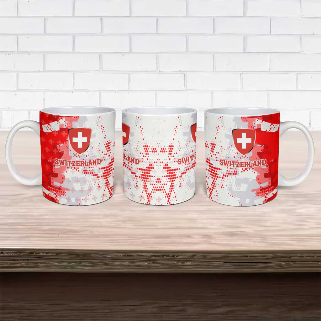 Switzerland Flag Ceramic Mug with Camo Red White Sportswear with Swiss Cross Shield - Wonder Print Shop