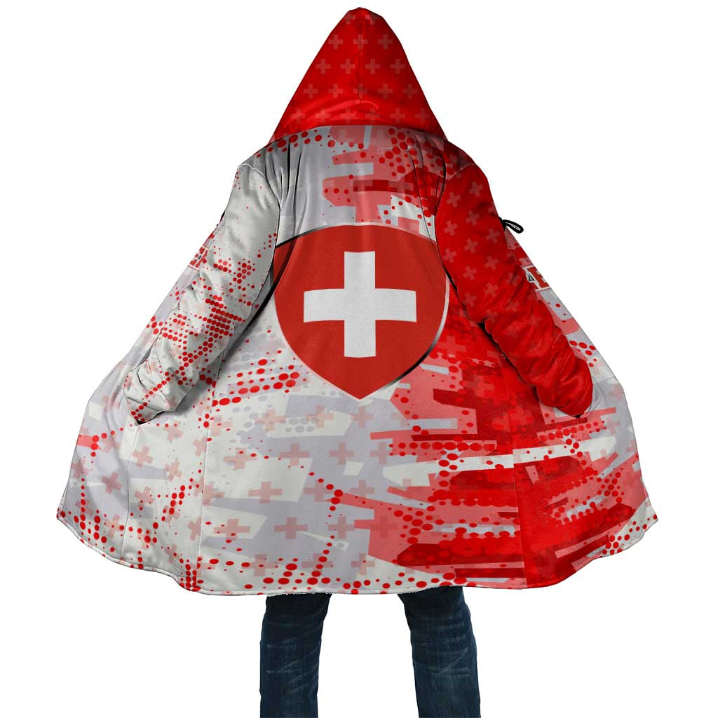 Switzerland Flag Cloak with Camo Red White Sportswear with Swiss Cross Shield - Wonder Print Shop