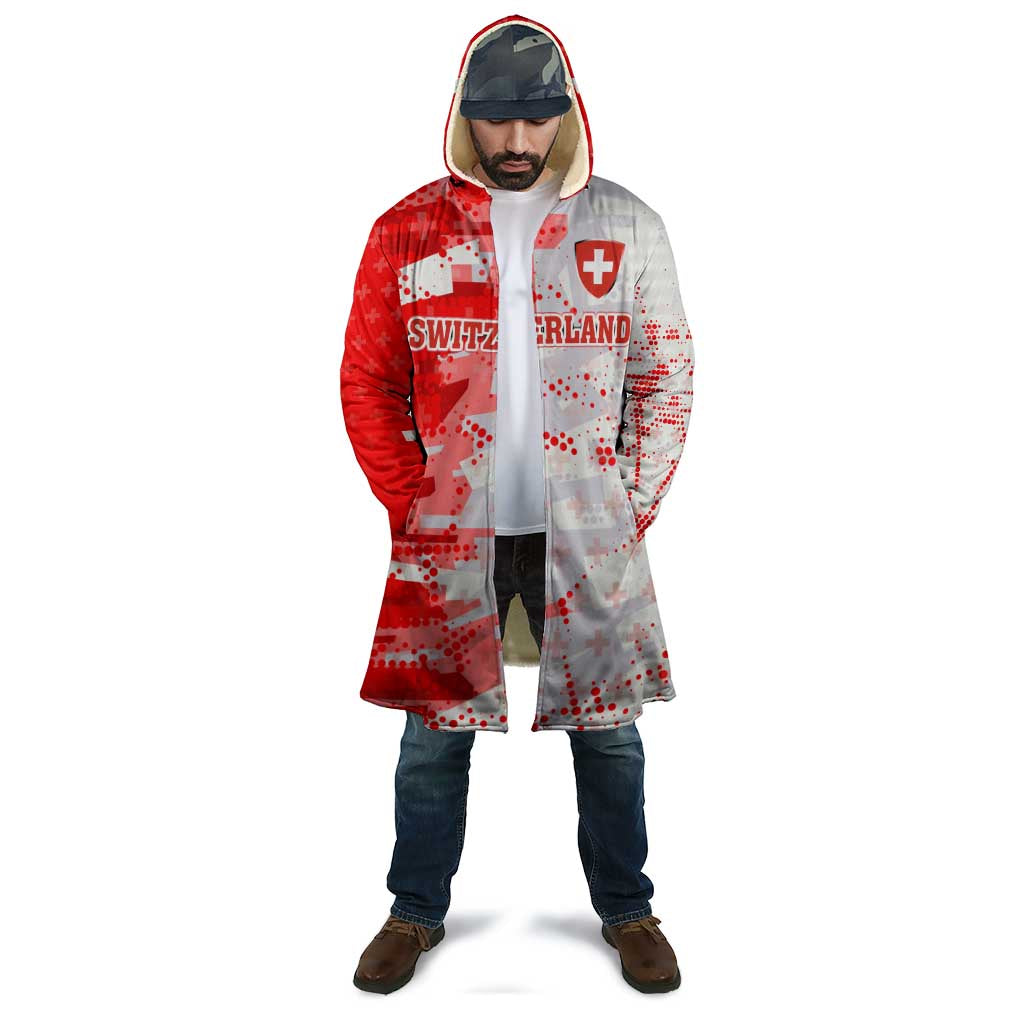 Switzerland Flag Cloak with Camo Red White Sportswear with Swiss Cross Shield - Wonder Print Shop
