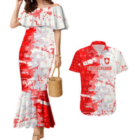Switzerland Flag Couples Matching Mermaid Dress and Hawaiian Shirt with Camo Red White Sportswear with Swiss Cross Shield - Wonder Print Shop