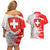 Switzerland Flag Couples Matching Off Shoulder Short Dress and Hawaiian Shirt with Camo Red White Sportswear with Swiss Cross Shield - Wonder Print Shop