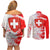 Switzerland Flag Couples Matching Off Shoulder Short Dress and Long Sleeve Button Shirt with Camo Red White Sportswear with Swiss Cross Shield - Wonder Print Shop