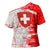Switzerland Flag Cross Shoulder Shirt with Camo Red White Sportswear with Swiss Cross Shield - Wonder Print Shop