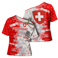 Switzerland Flag Cross Shoulder Shirt with Camo Red White Sportswear with Swiss Cross Shield - Wonder Print Shop