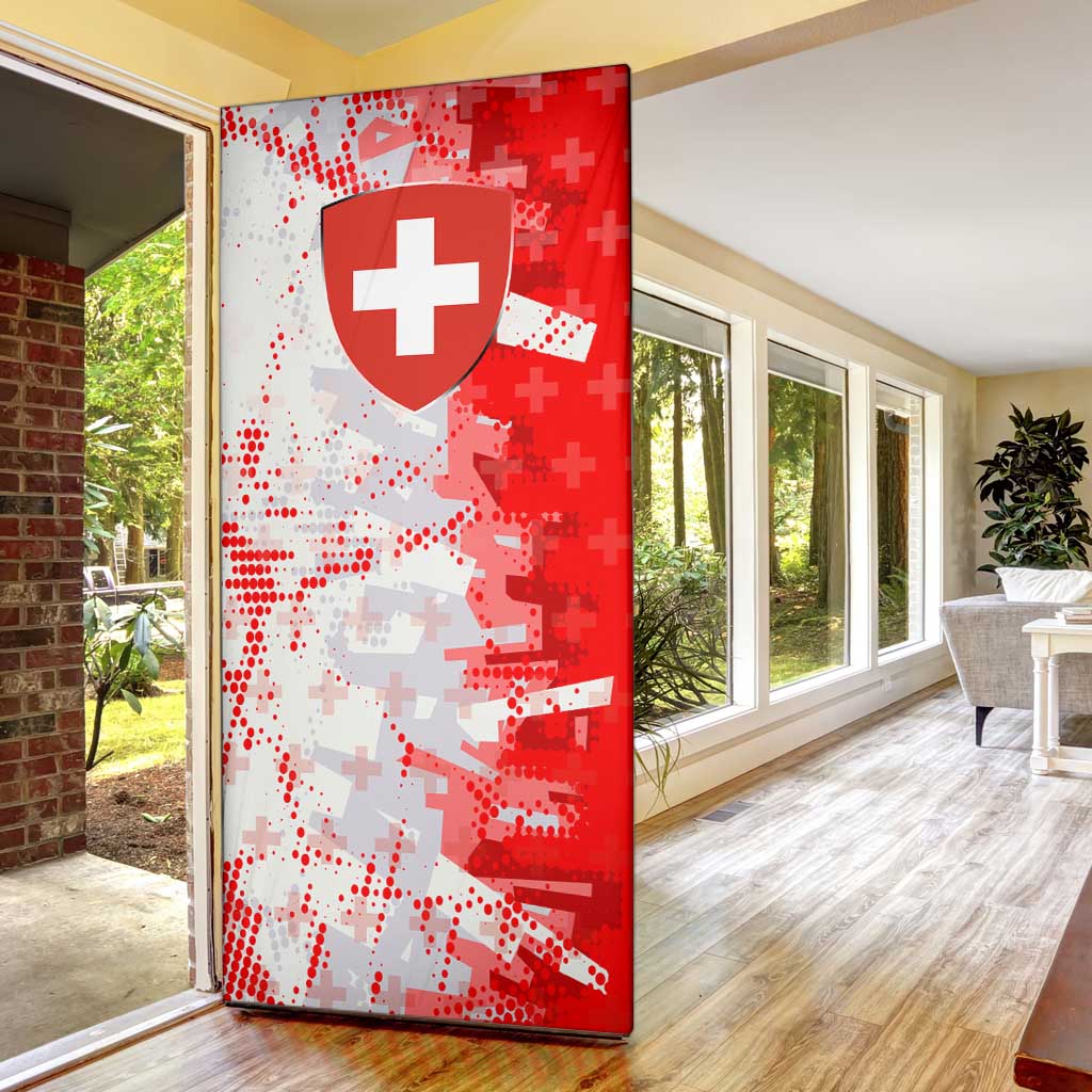 Switzerland Flag Door Cover with Camo Red White Sportswear with Swiss Cross Shield - Wonder Print Shop
