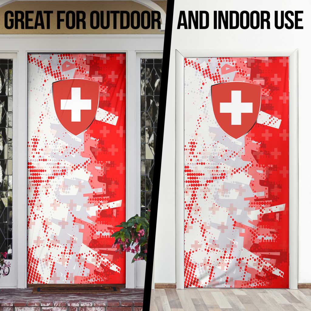 Switzerland Flag Door Cover with Camo Red White Sportswear with Swiss Cross Shield - Wonder Print Shop