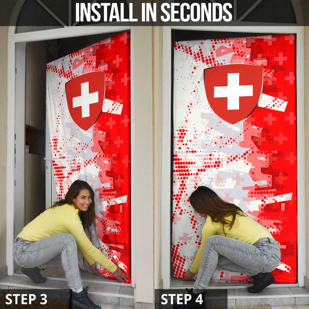Switzerland Flag Door Cover with Camo Red White Sportswear with Swiss Cross Shield - Wonder Print Shop
