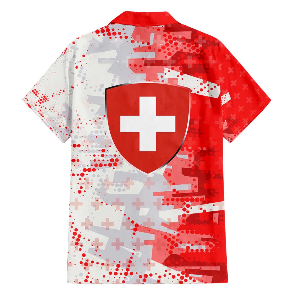 Switzerland Flag Family Matching Long Sleeve Bodycon Dress and Hawaiian Shirt with Camo Red White Sportswear with Swiss Cross Shield - Wonder Print Shop