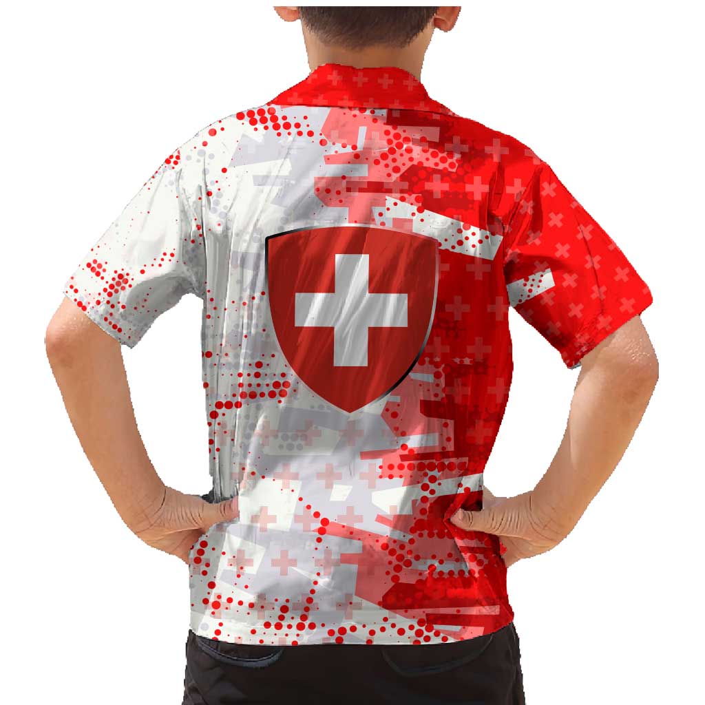 Switzerland Flag Family Matching Mermaid Dress and Hawaiian Shirt with Camo Red White Sportswear with Swiss Cross Shield - Wonder Print Shop
