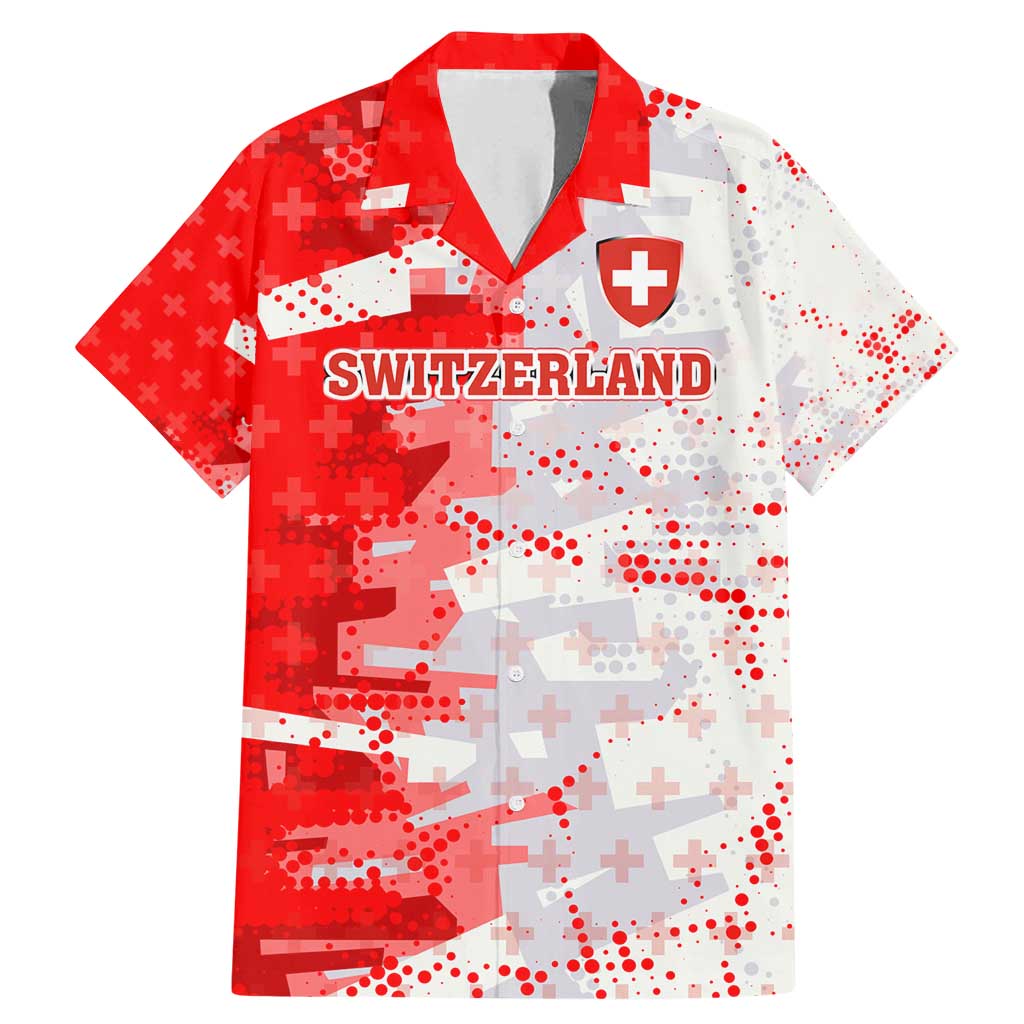 Switzerland Flag Family Matching Mermaid Dress and Hawaiian Shirt with Camo Red White Sportswear with Swiss Cross Shield - Wonder Print Shop