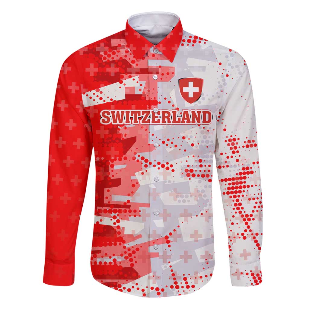 Switzerland Flag Family Matching Mermaid Dress and Hawaiian Shirt with Camo Red White Sportswear with Swiss Cross Shield - Wonder Print Shop