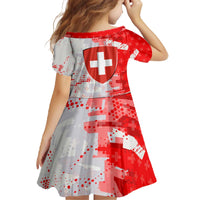 Switzerland Flag Family Matching Off The Shoulder Long Sleeve Dress and Hawaiian Shirt with Camo Red White Sportswear with Swiss Cross Shield - Wonder Print Shop