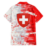 Switzerland Flag Family Matching Off The Shoulder Long Sleeve Dress and Hawaiian Shirt with Camo Red White Sportswear with Swiss Cross Shield - Wonder Print Shop