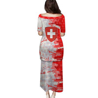 Switzerland Flag Family Matching Puletasi and Hawaiian Shirt with Camo Red White Sportswear with Swiss Cross Shield - Wonder Print Shop