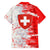 Switzerland Flag Family Matching Short Sleeve Bodycon Dress and Hawaiian Shirt with Camo Red White Sportswear with Swiss Cross Shield - Wonder Print Shop