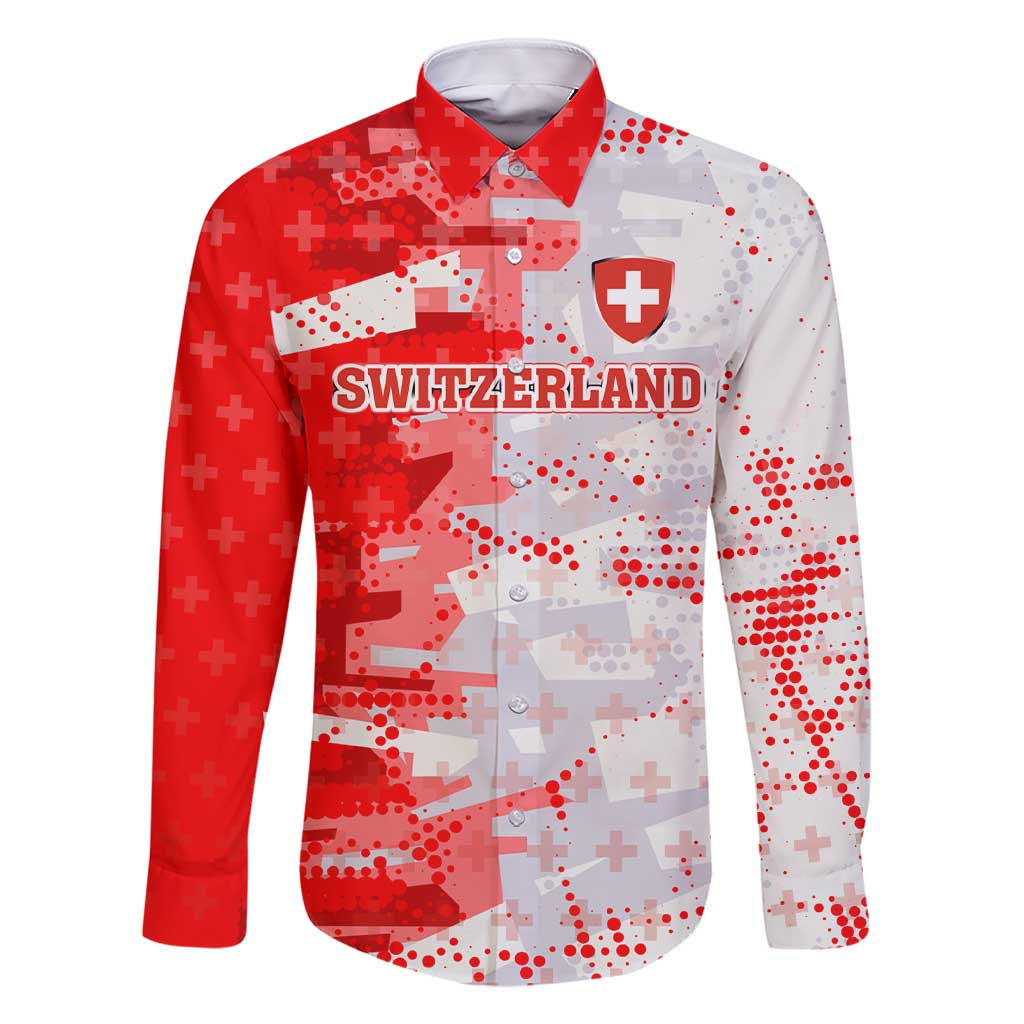 Switzerland Flag Family Matching Short Sleeve Bodycon Dress and Hawaiian Shirt with Camo Red White Sportswear with Swiss Cross Shield - Wonder Print Shop