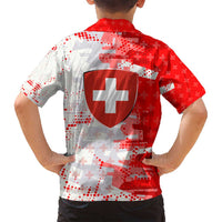 Switzerland Flag Family Matching Summer Maxi Dress and Hawaiian Shirt with Camo Red White Sportswear with Swiss Cross Shield - Wonder Print Shop