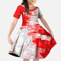 Switzerland Flag Family Matching Summer Maxi Dress and Hawaiian Shirt with Camo Red White Sportswear with Swiss Cross Shield - Wonder Print Shop
