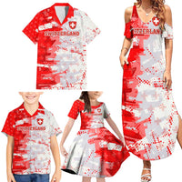 Switzerland Flag Family Matching Summer Maxi Dress and Hawaiian Shirt with Camo Red White Sportswear with Swiss Cross Shield - Wonder Print Shop