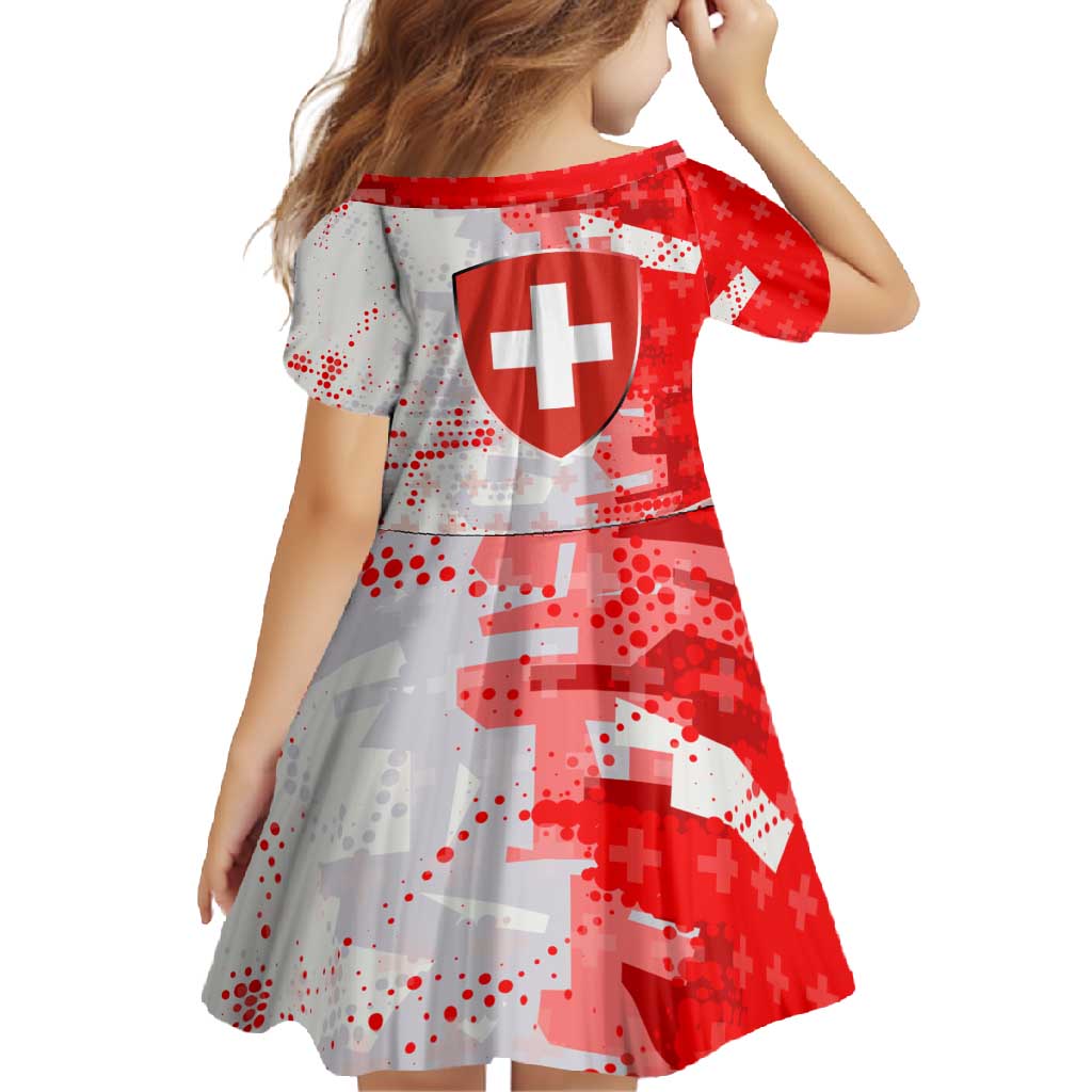 Switzerland Flag Family Matching Tank Maxi Dress and Hawaiian Shirt with Camo Red White Sportswear with Swiss Cross Shield - Wonder Print Shop