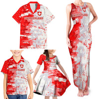 Switzerland Flag Family Matching Tank Maxi Dress and Hawaiian Shirt with Camo Red White Sportswear with Swiss Cross Shield - Wonder Print Shop