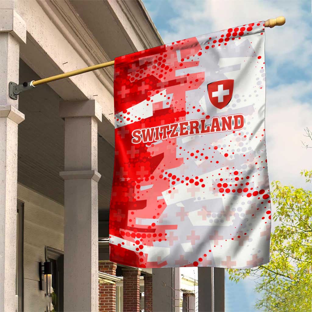 Switzerland Flag Garden Flag with Camo Red White Sportswear with Swiss Cross Shield - Wonder Print Shop