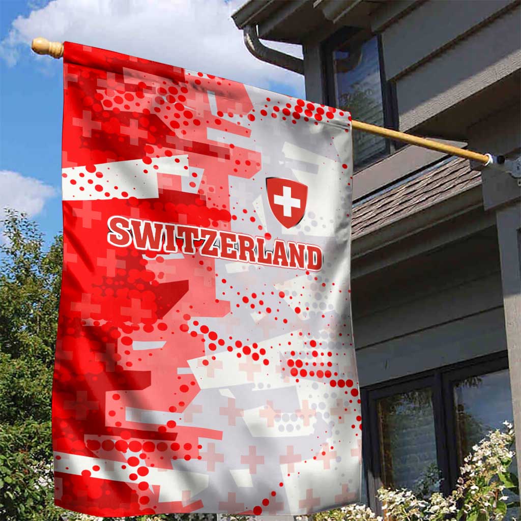 Switzerland Flag Garden Flag with Camo Red White Sportswear with Swiss Cross Shield - Wonder Print Shop