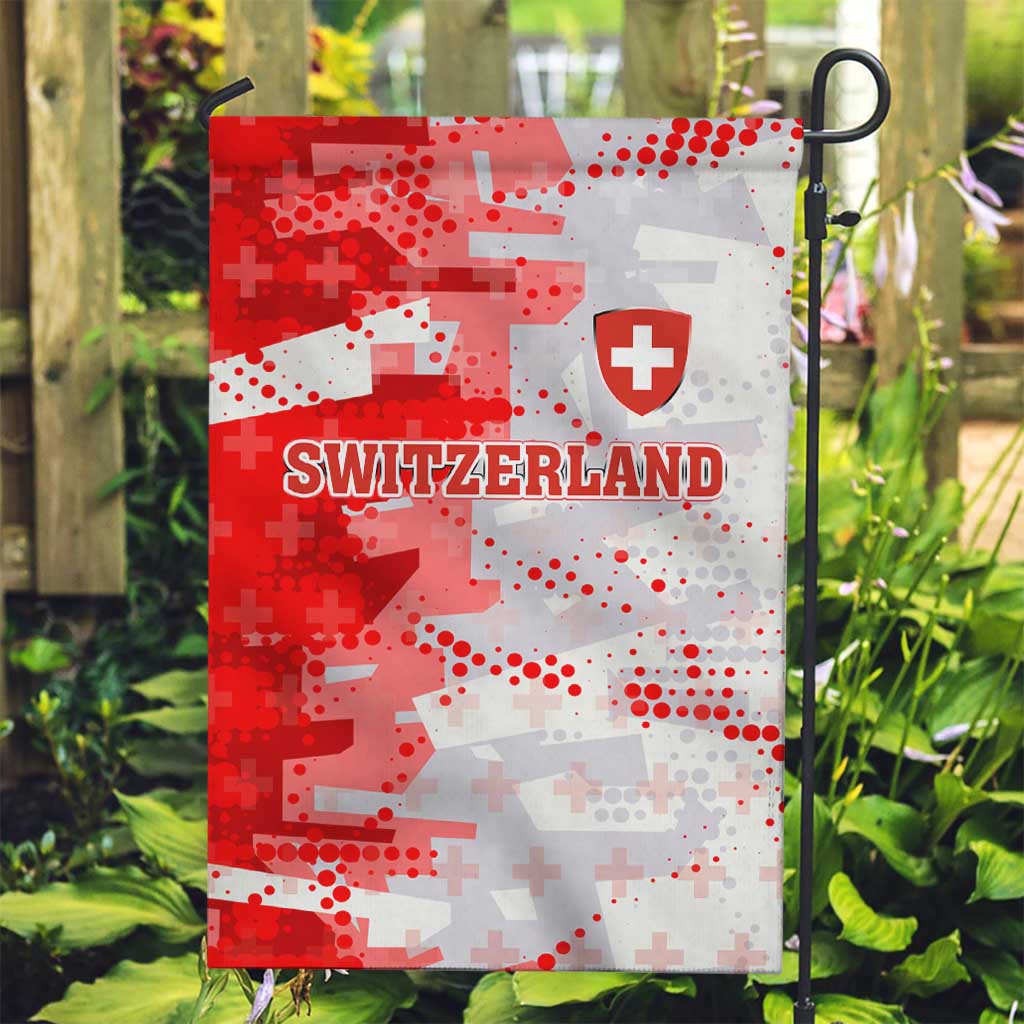 Switzerland Flag Garden Flag with Camo Red White Sportswear with Swiss Cross Shield - Wonder Print Shop