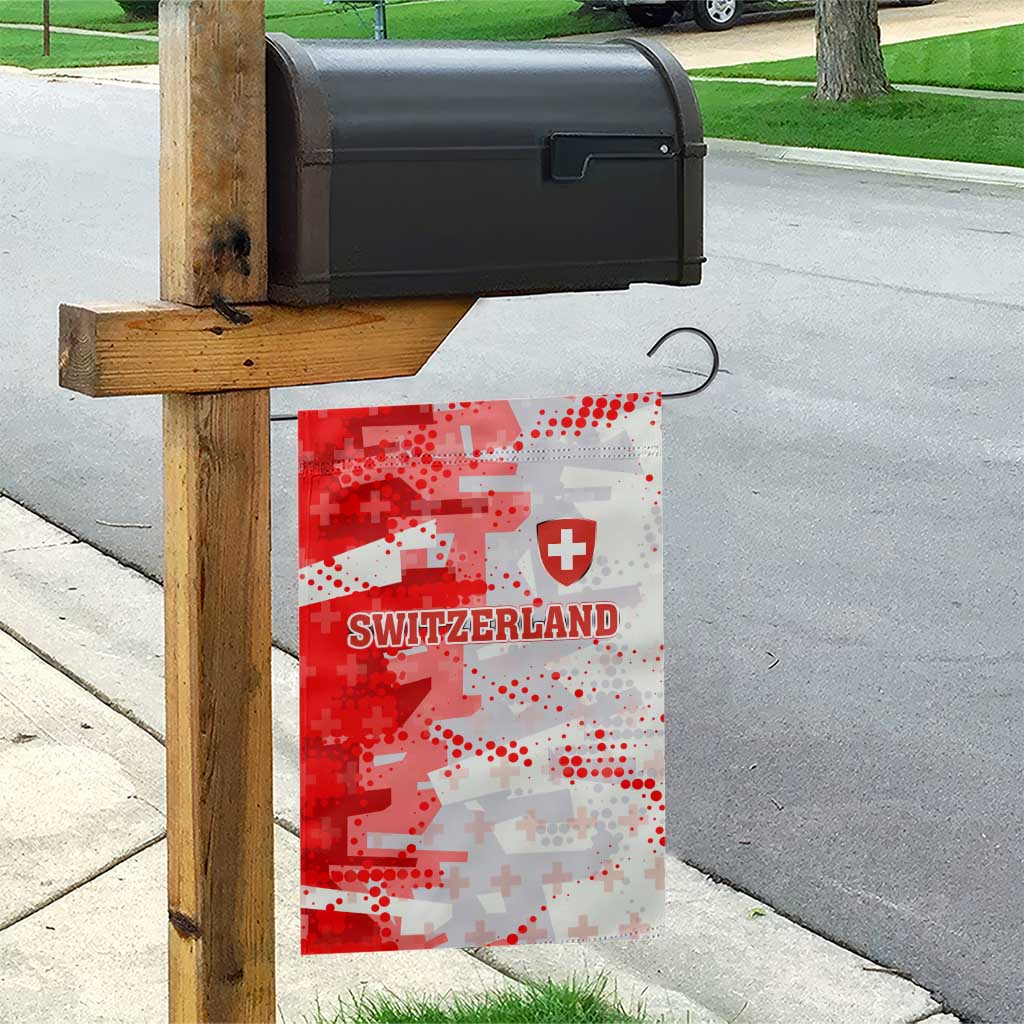 Switzerland Flag Garden Flag with Camo Red White Sportswear with Swiss Cross Shield - Wonder Print Shop
