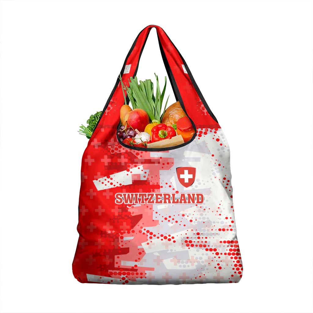 Switzerland Flag Grocery Bag with Camo Red White Sportswear with Swiss Cross Shield - Wonder Print Shop