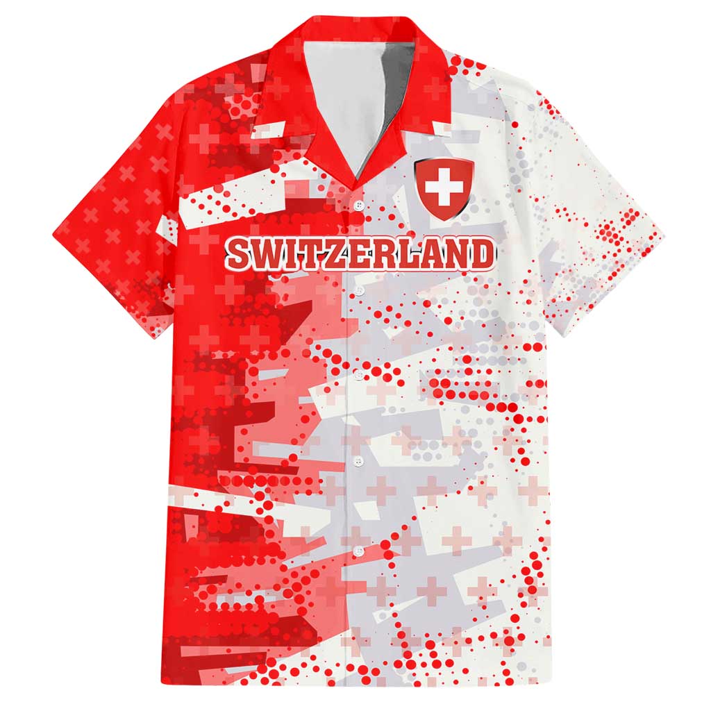 Switzerland Flag Hawaiian Shirt with Camo Red White Sportswear with Swiss Cross Shield - Wonder Print Shop