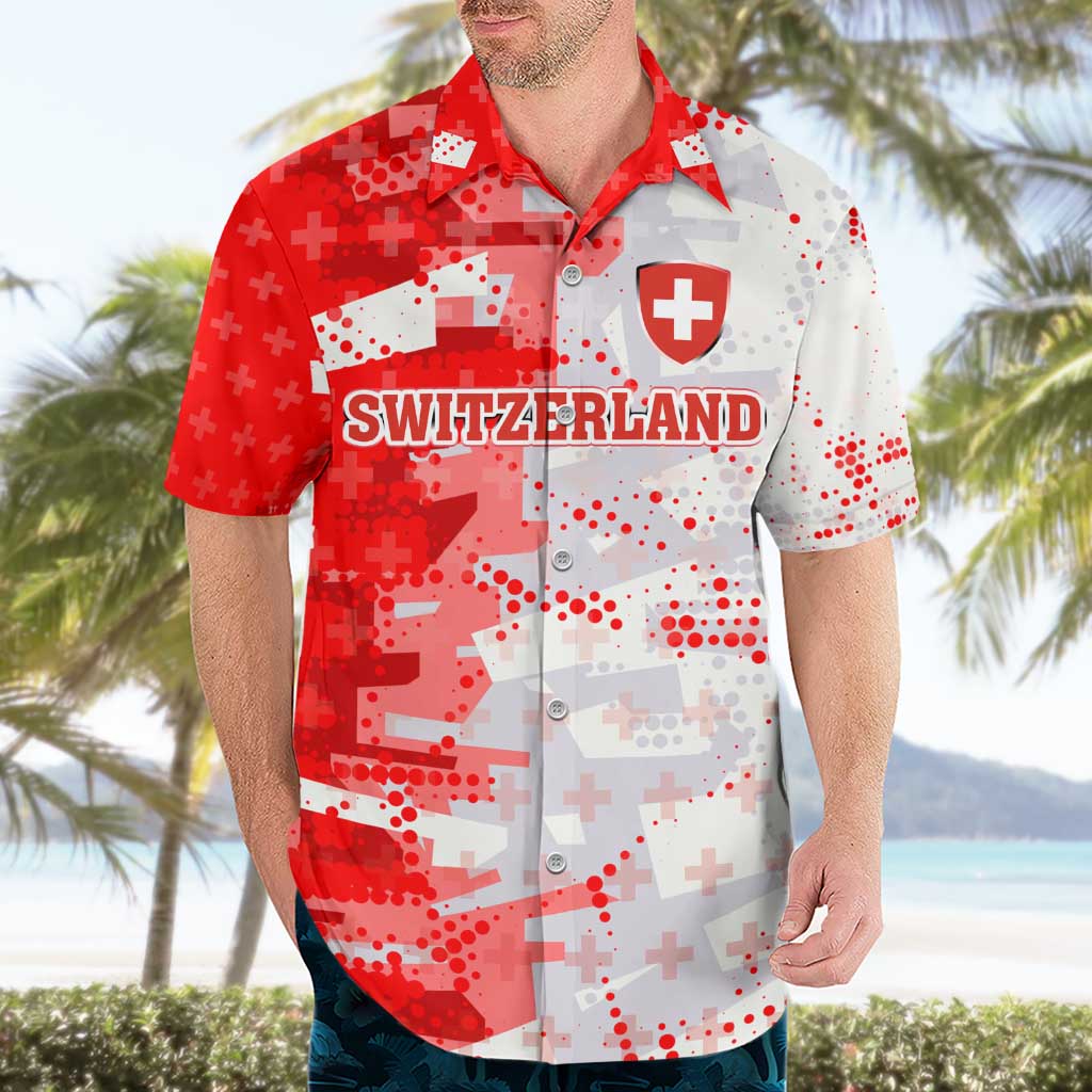 Switzerland Flag Hawaiian Shirt with Camo Red White Sportswear with Swiss Cross Shield - Wonder Print Shop