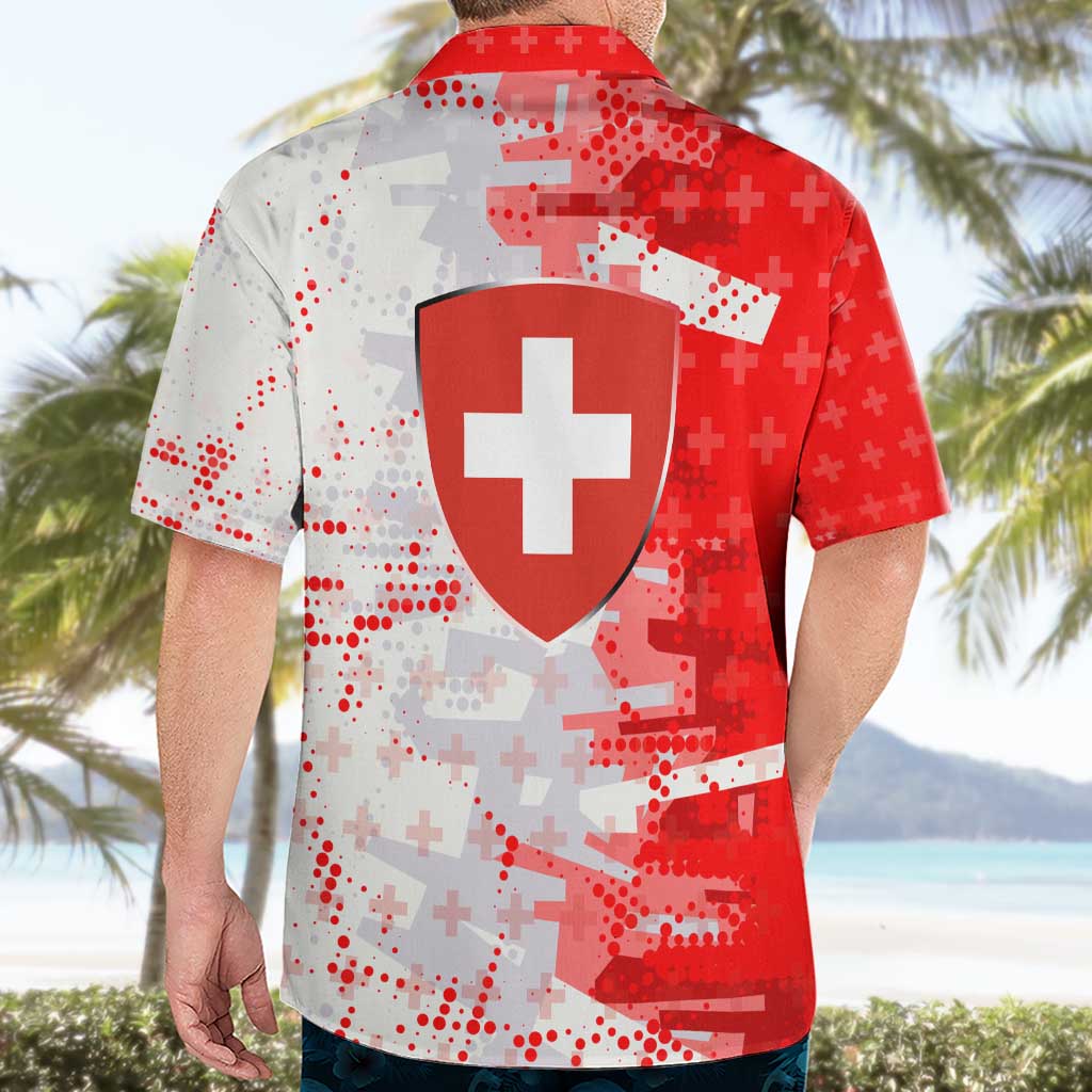 Switzerland Flag Hawaiian Shirt with Camo Red White Sportswear with Swiss Cross Shield - Wonder Print Shop