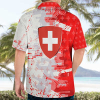 Switzerland Flag Hawaiian Shirt with Camo Red White Sportswear with Swiss Cross Shield - Wonder Print Shop