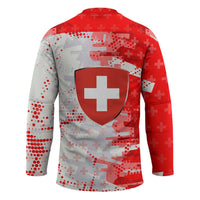 Switzerland Flag Hockey Jersey with Camo Red White Sportswear with Swiss Cross Shield - Wonder Print Shop