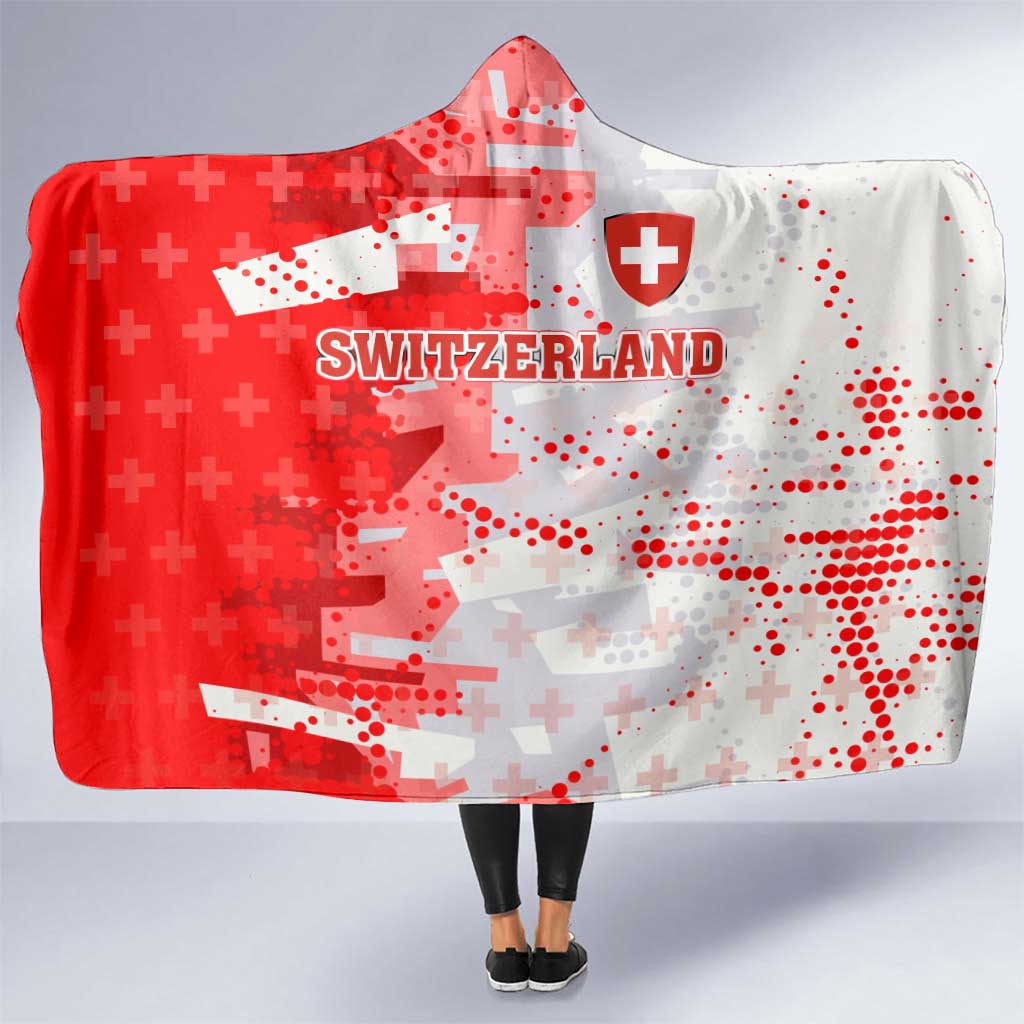 Switzerland Flag Hooded Blanket with Camo Red White Sportswear with Swiss Cross Shield - Wonder Print Shop