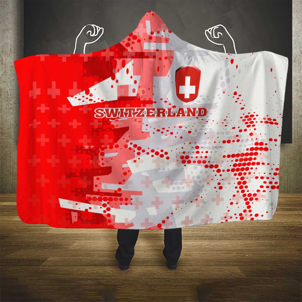 Switzerland Flag Hooded Blanket with Camo Red White Sportswear with Swiss Cross Shield - Wonder Print Shop